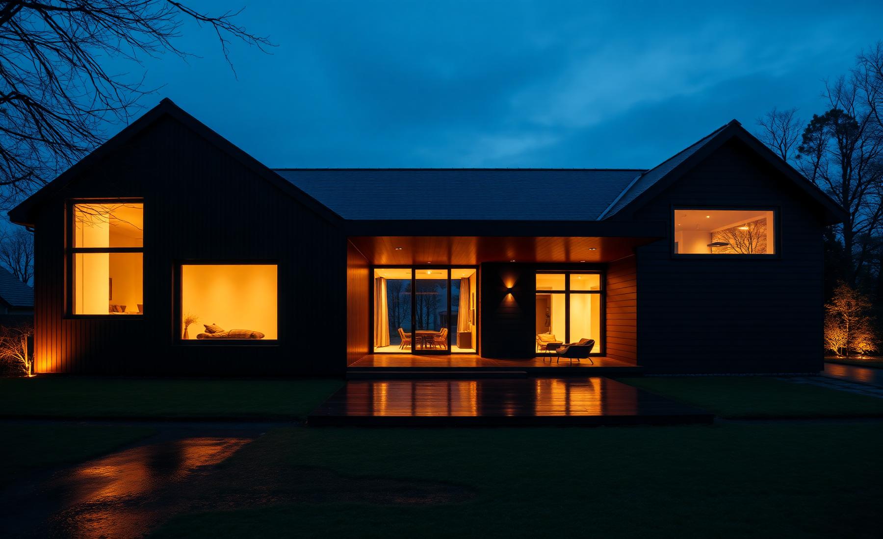 Villa i skymning – Fasadbelysning i Hudiksvall